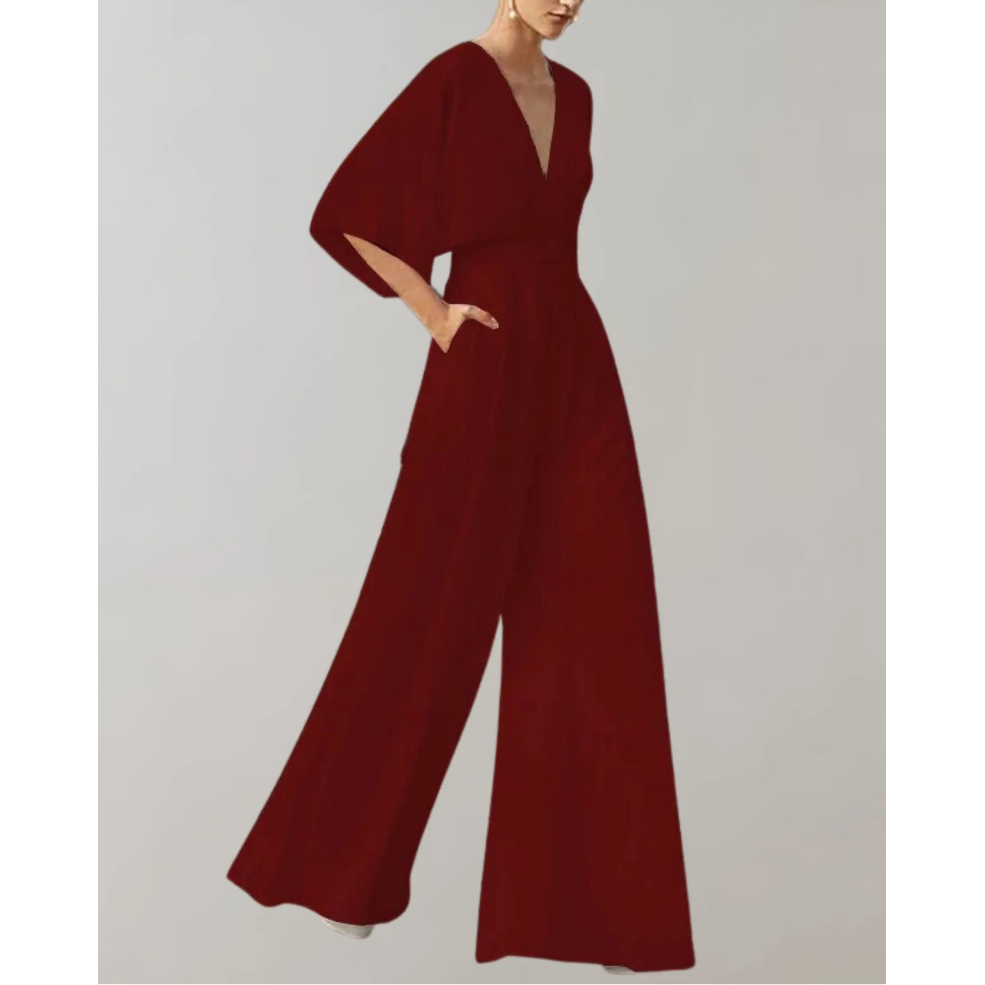 Women's Elegant Wide-Leg V-Neck Jumpsuit