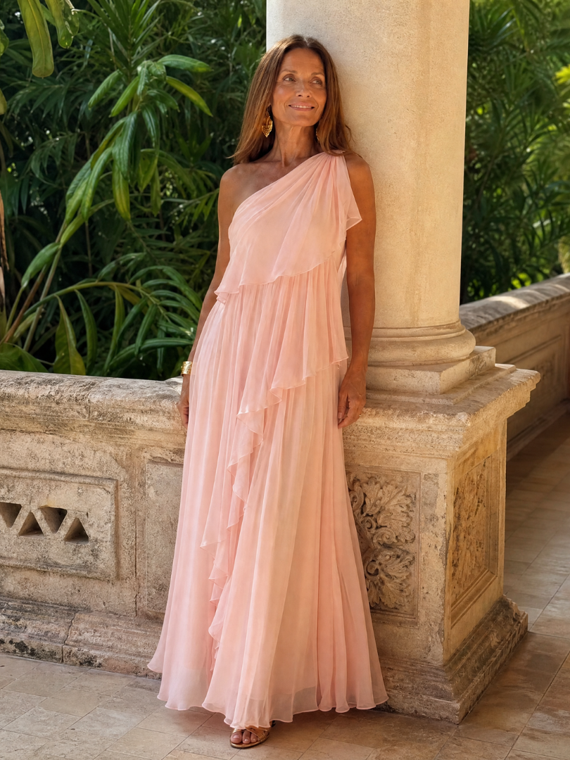 Robe maxi asymétrique pour femme avec volants en cascade