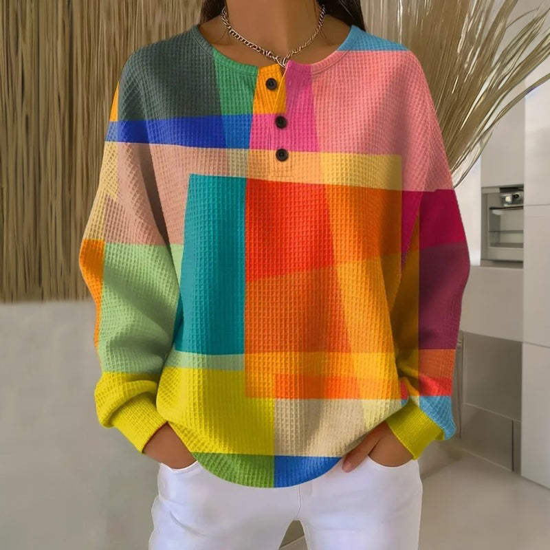 Maglione da donna in maglia waffle a blocchi di colore
