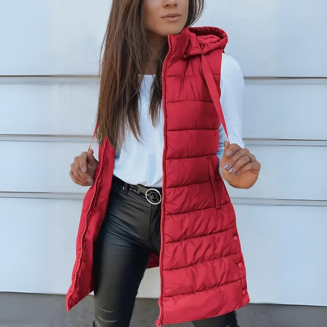 Women's Sleeveless Hooded Long Puffer Vest