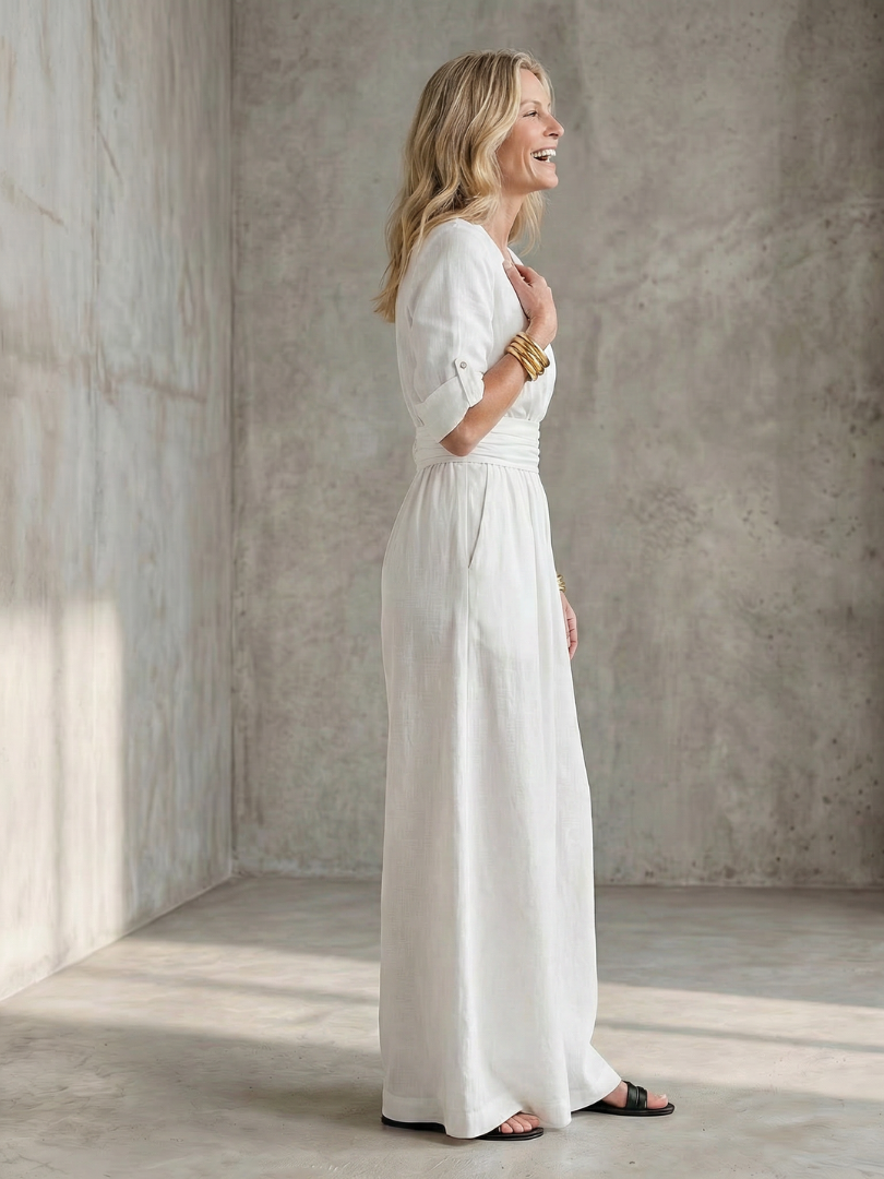 Combinaison large pour femme avec col en V croisé
