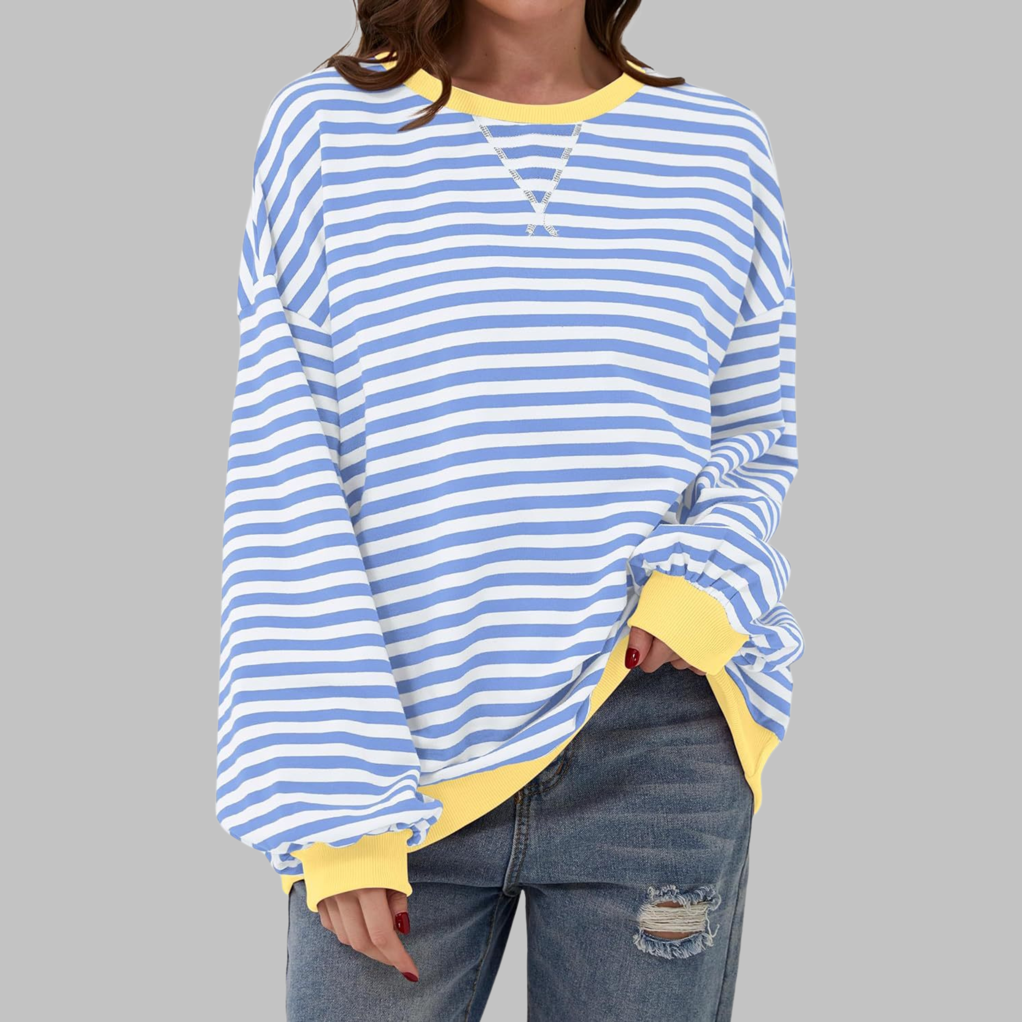 Women's Striped Long Sleeve Round Neck Shirt
