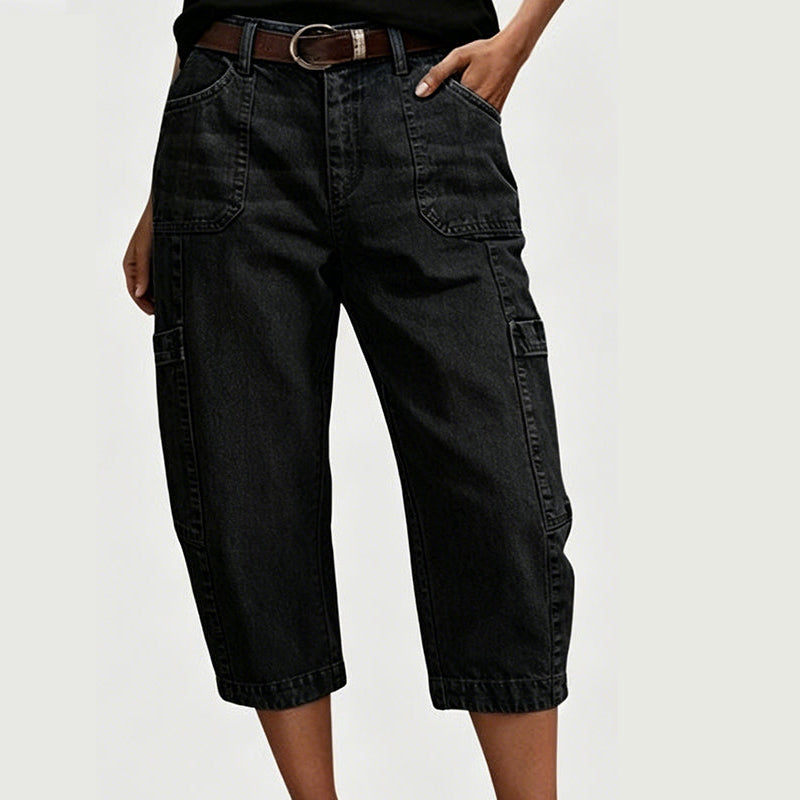 Pantalones cargo elásticos de cintura alta para mujer