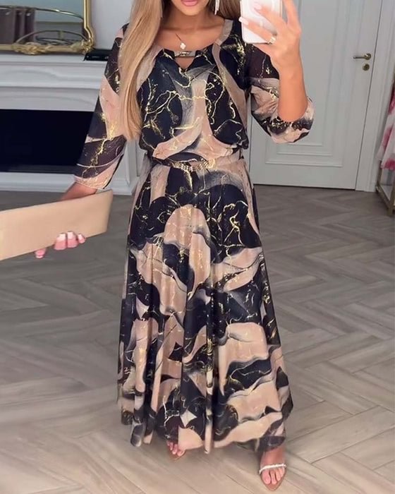 Women's Elegant Marble Print Maxi Dress