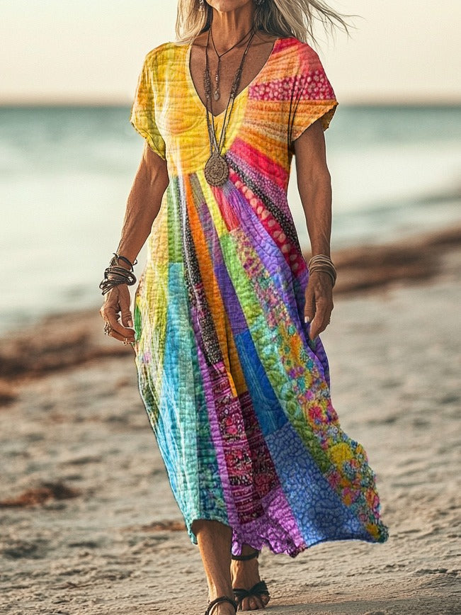 Women's Boho Sun Print Maxi Dress