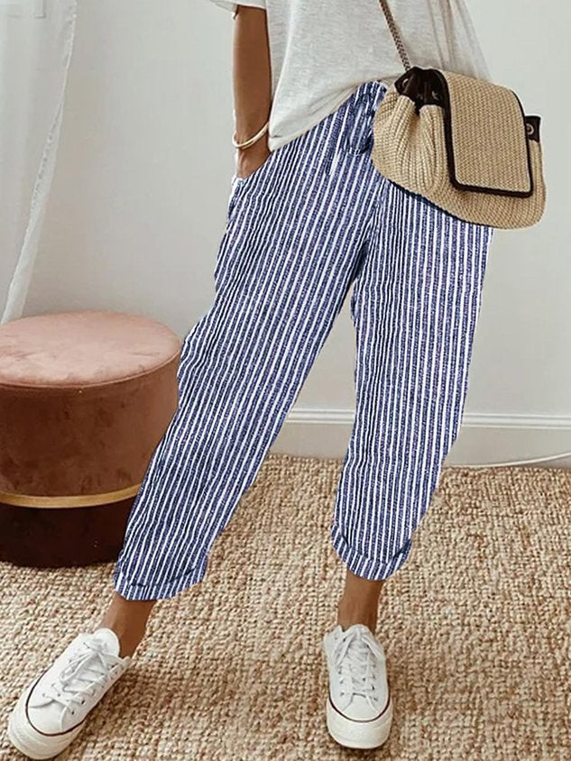  Pantalon femme à coupe décontractée et taille haute avec poches