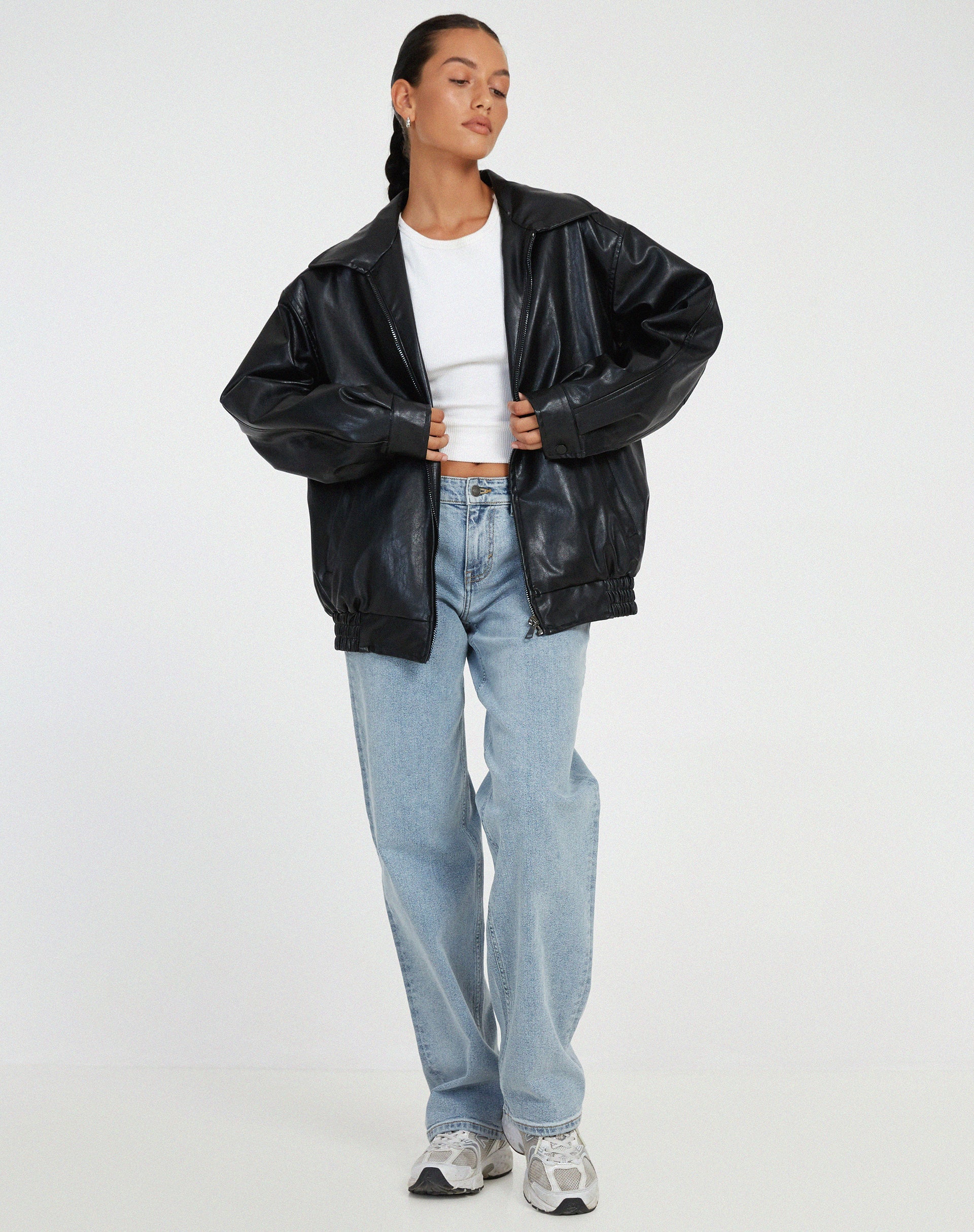Giacca bomber oversize da donna in ecopelle