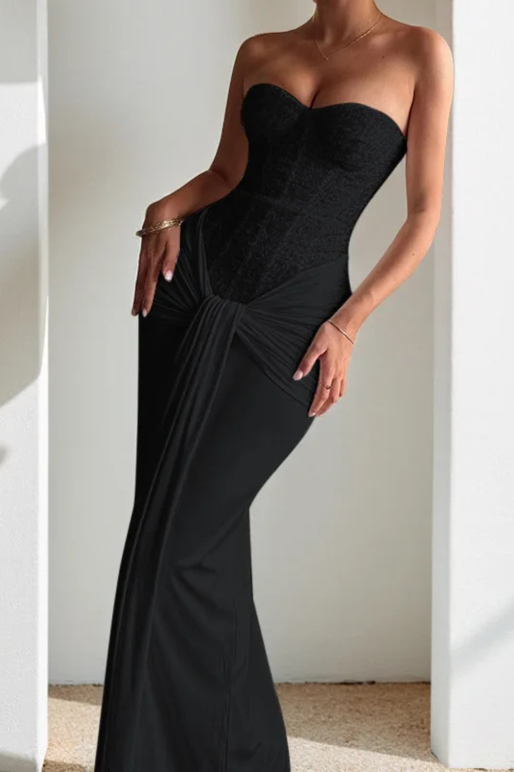 Robe longue sirène bustier en dentelle pour femme