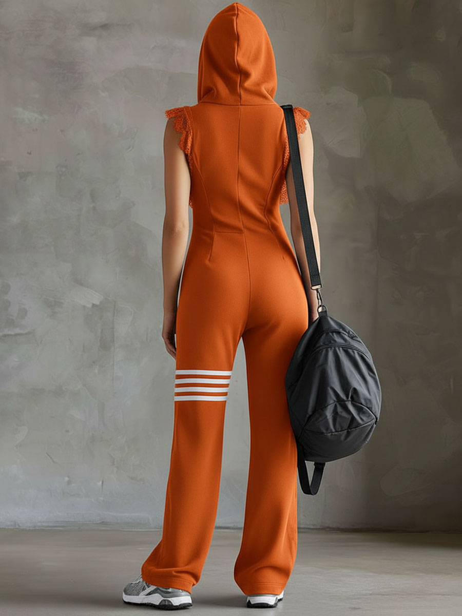 Women’s Casual Hooded Jumpsuit with Sporty Details