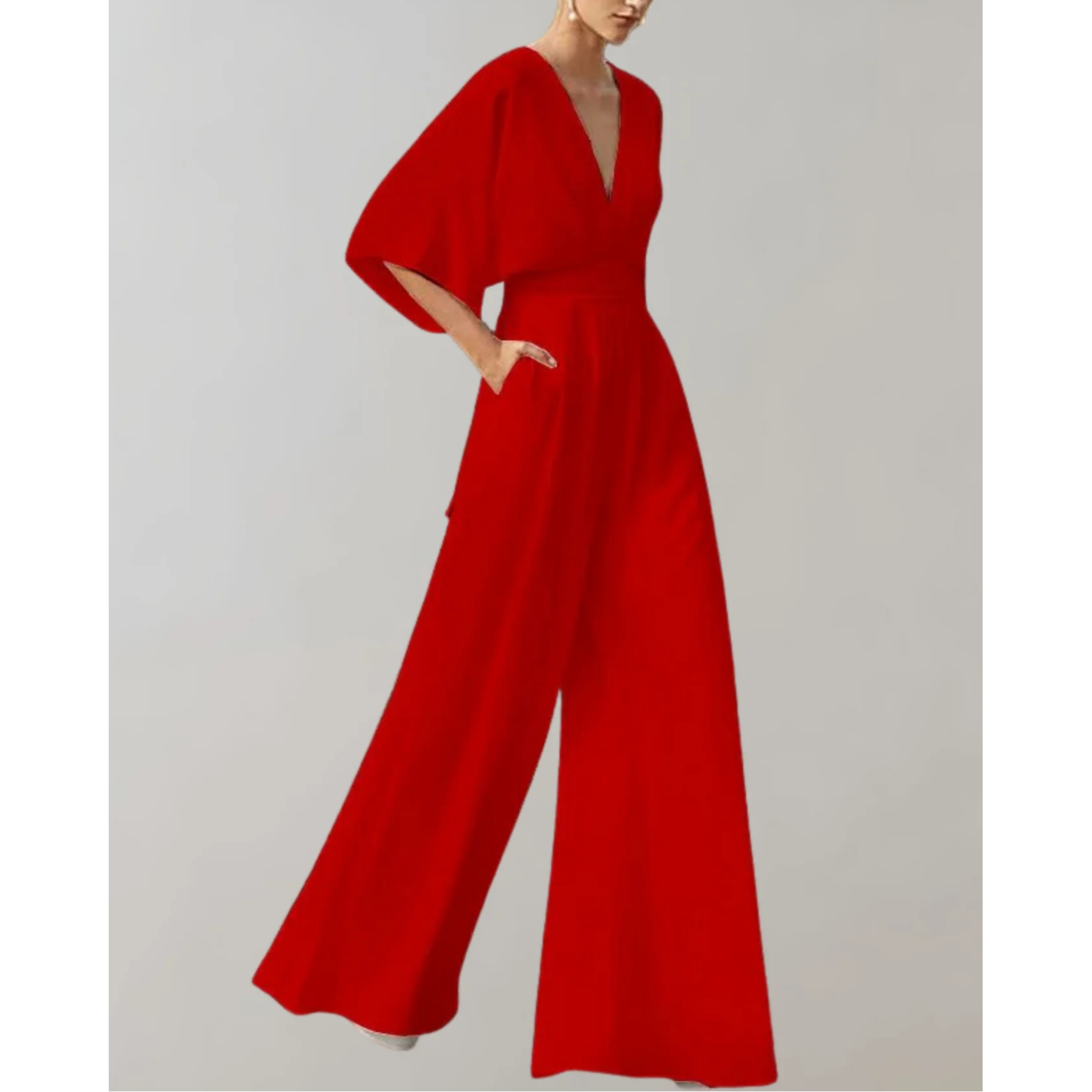 Women's Elegant Wide-Leg V-Neck Jumpsuit