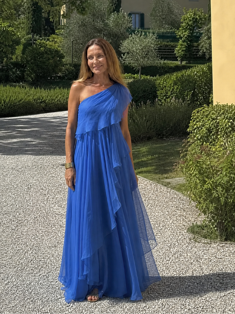 Robe maxi asymétrique pour femme avec volants en cascade