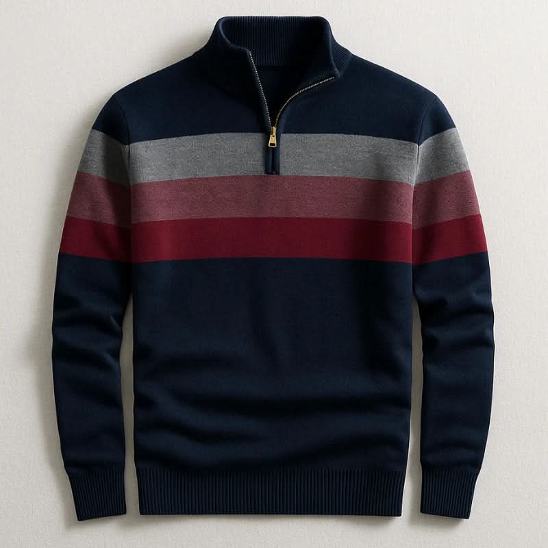 Pull à rayures pour homme à col zippé