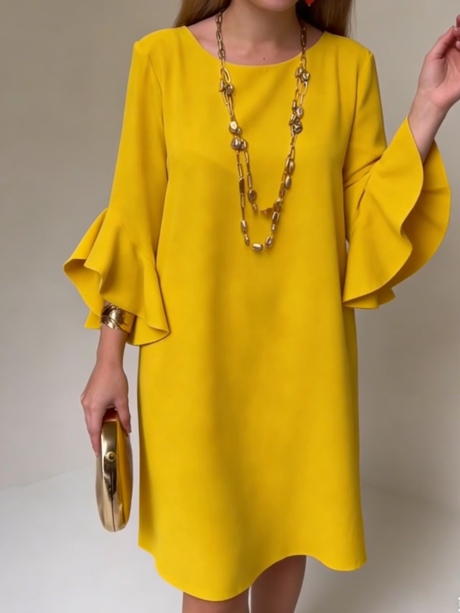 Robe midi fluide pour femme à manches volantées