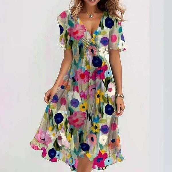 Robe midi portefeuille fleurie femme style estival élégant