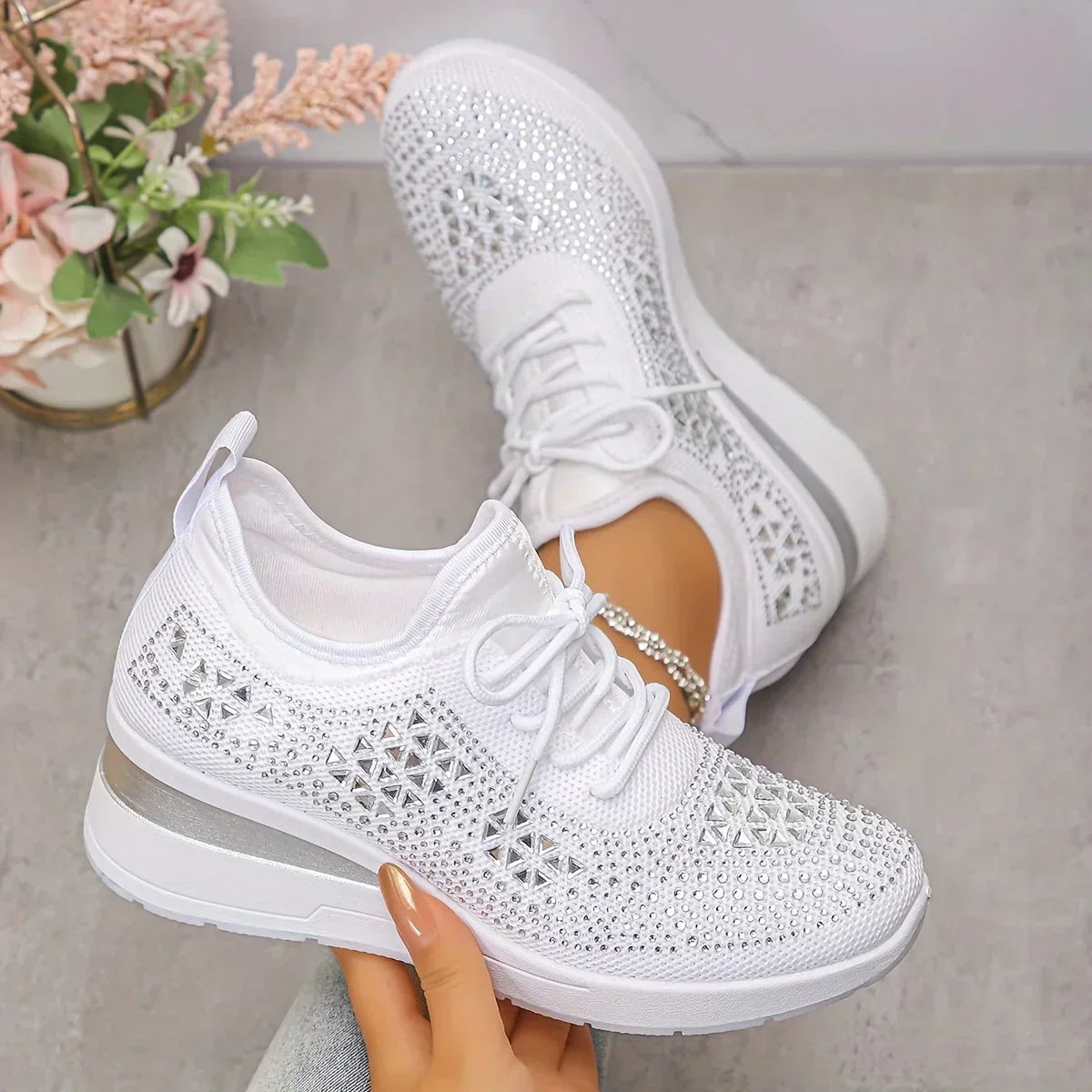 Women's Rhinestone Sneakers with Arch Support