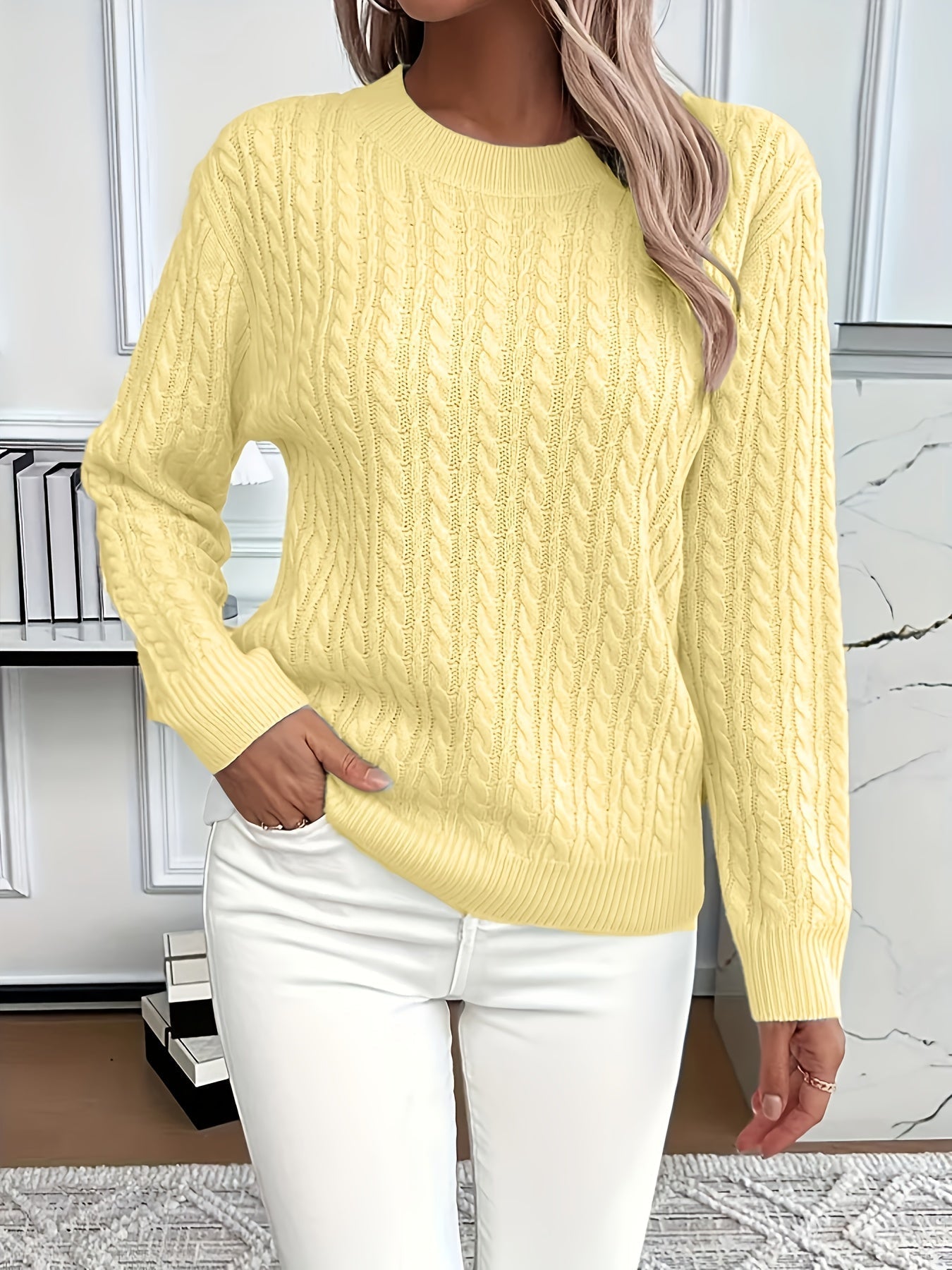 Women's Cable Knit Crew Neck Sweater