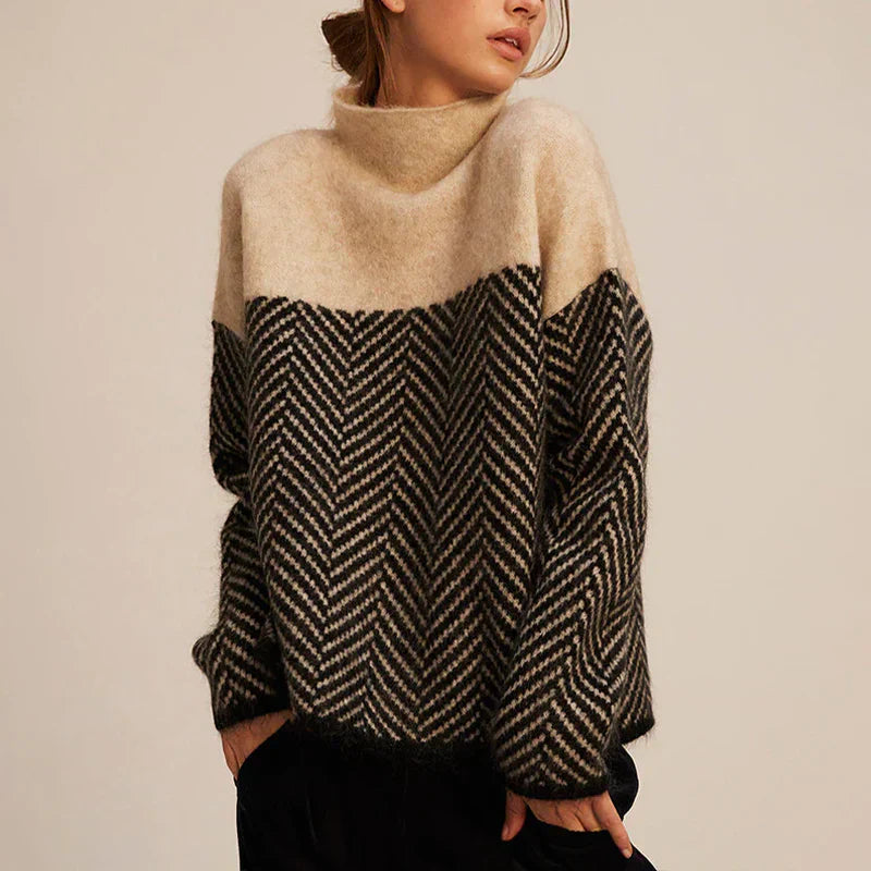 Women’s Color Block High Neck Knit Sweater