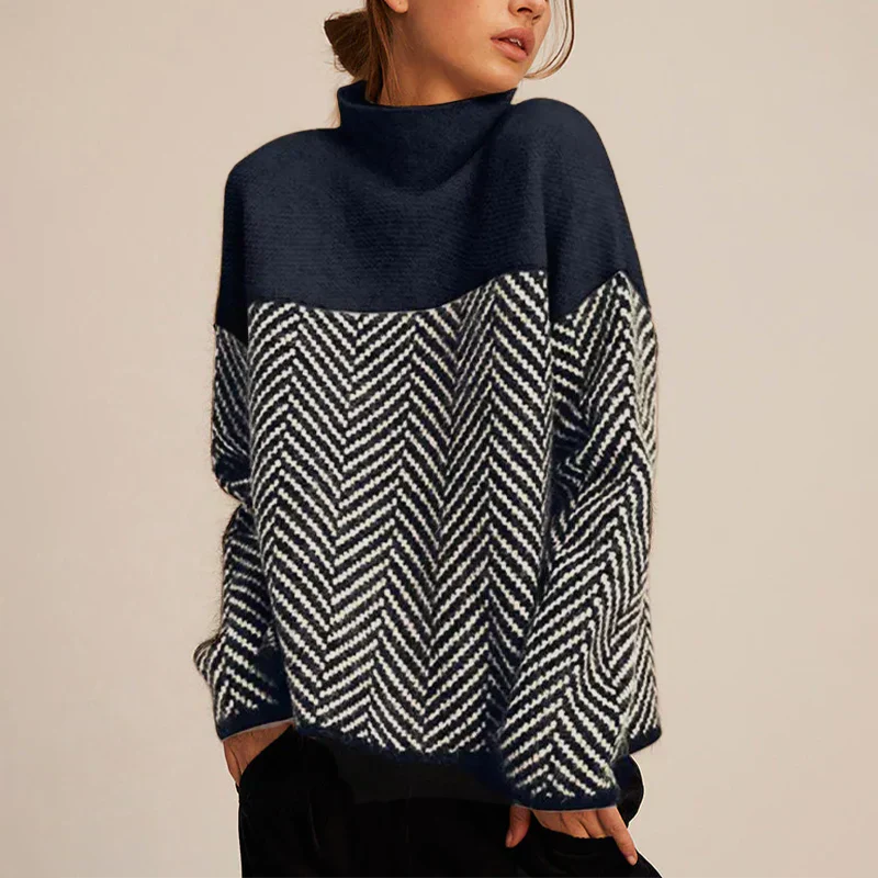 Women’s Color Block High Neck Knit Sweater