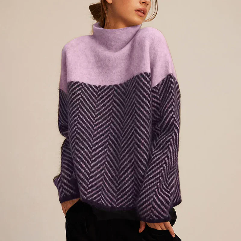 Women’s Color Block High Neck Knit Sweater