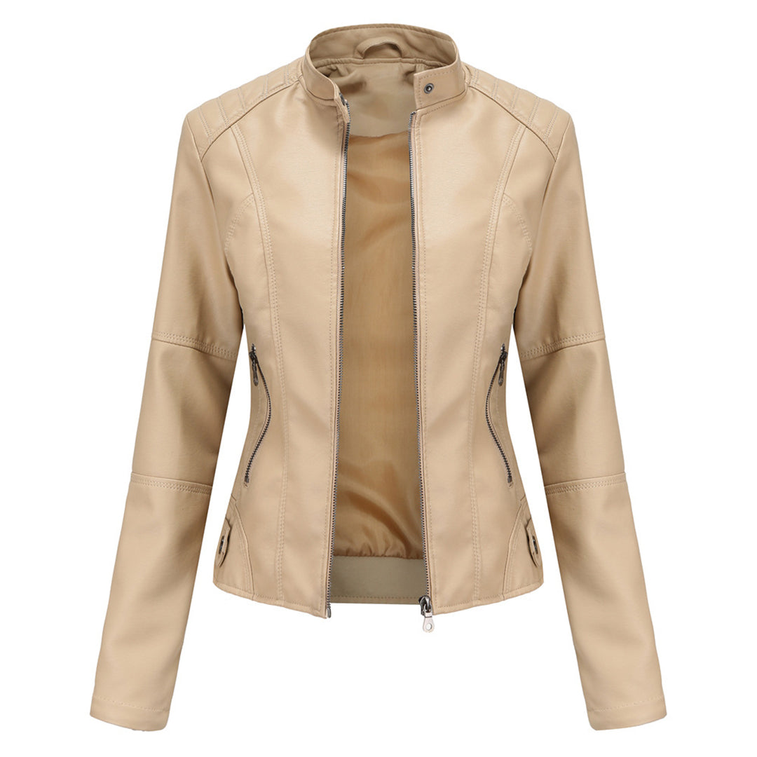 Women's Slim-Fit Faux Leather Jacket with Zip Front