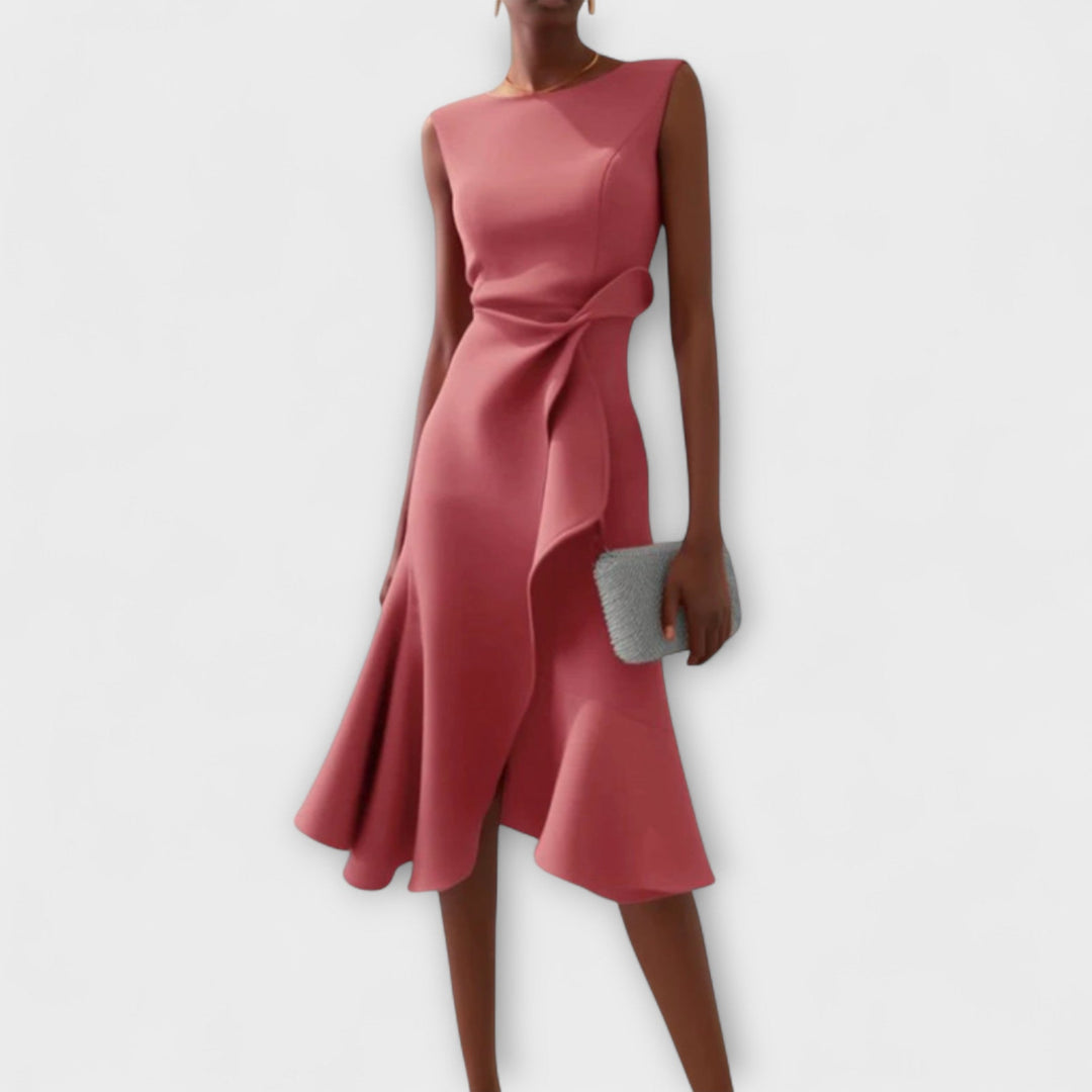 Women's Sleeveless Midi Dress with Tie Waist