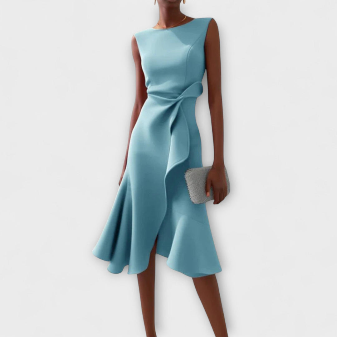 Women's Sleeveless Midi Dress with Tie Waist