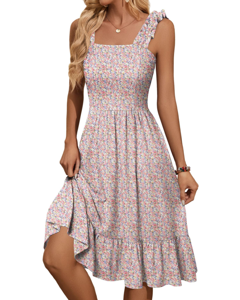 Abito midi da donna a linea ad A con scollo quadrato