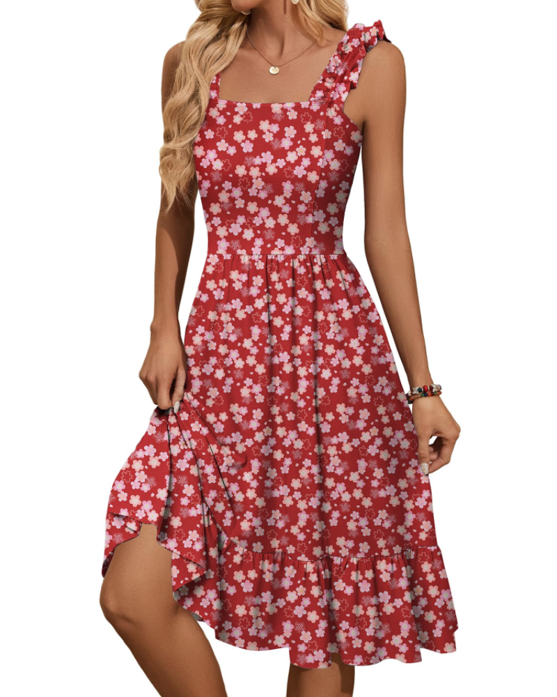 Abito midi da donna a linea ad A con scollo quadrato