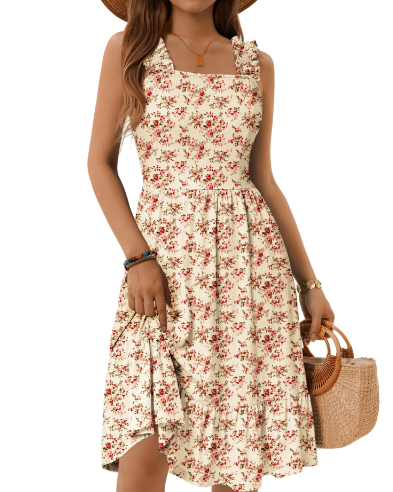 Abito midi da donna a linea ad A con scollo quadrato