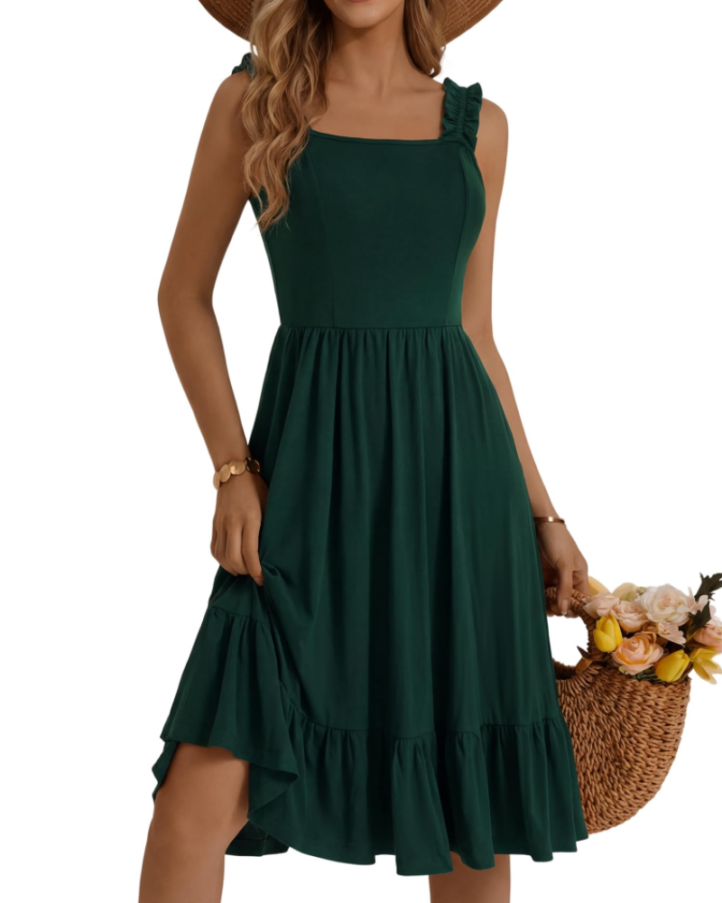 Abito midi da donna a linea ad A con scollo quadrato