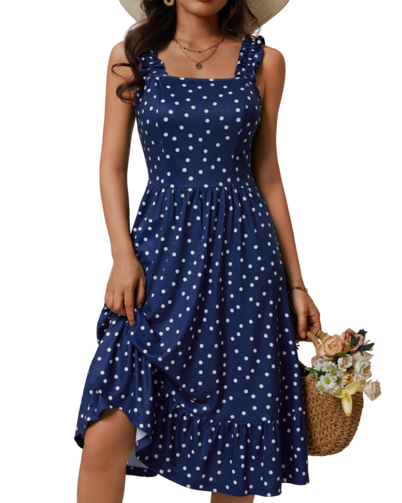 Abito midi da donna a linea ad A con scollo quadrato