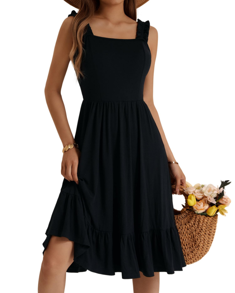 Abito midi da donna a linea ad A con scollo quadrato