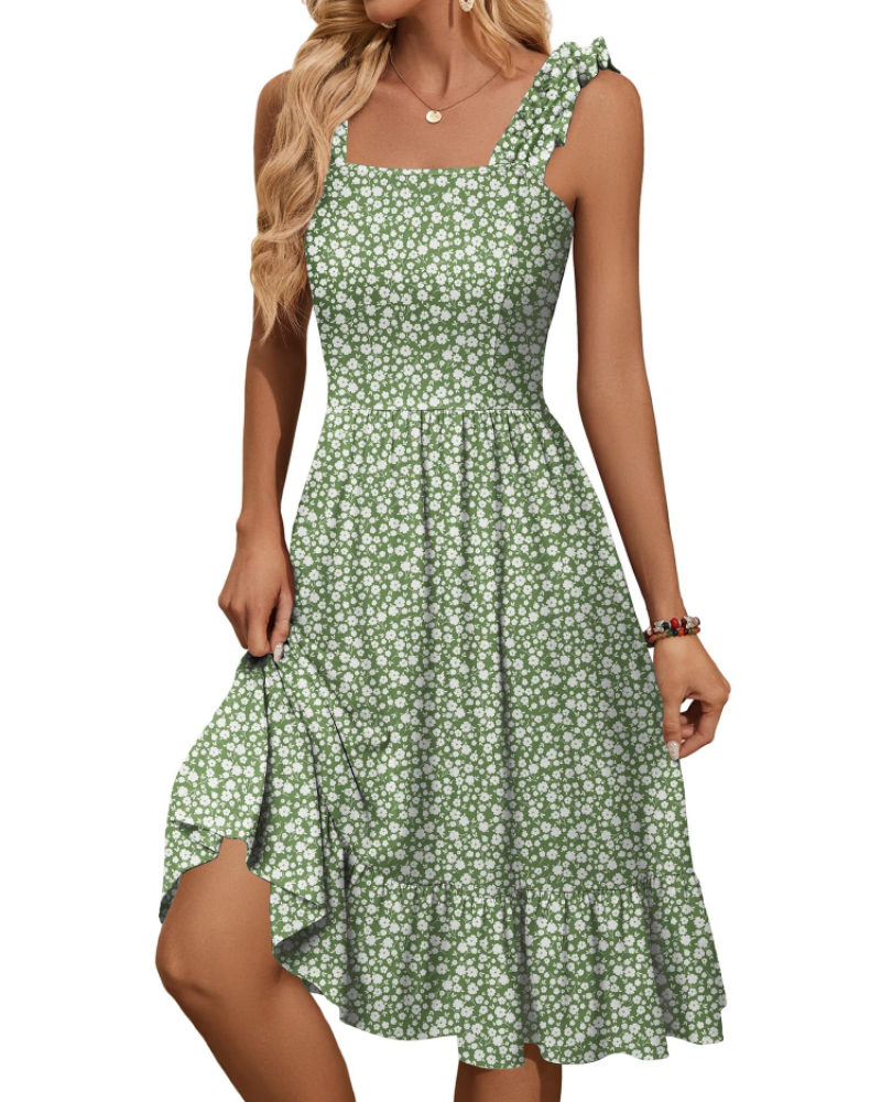 Abito midi da donna a linea ad A con scollo quadrato