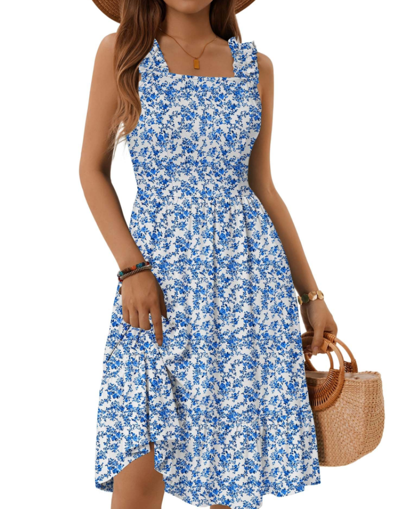Abito midi da donna a linea ad A con scollo quadrato