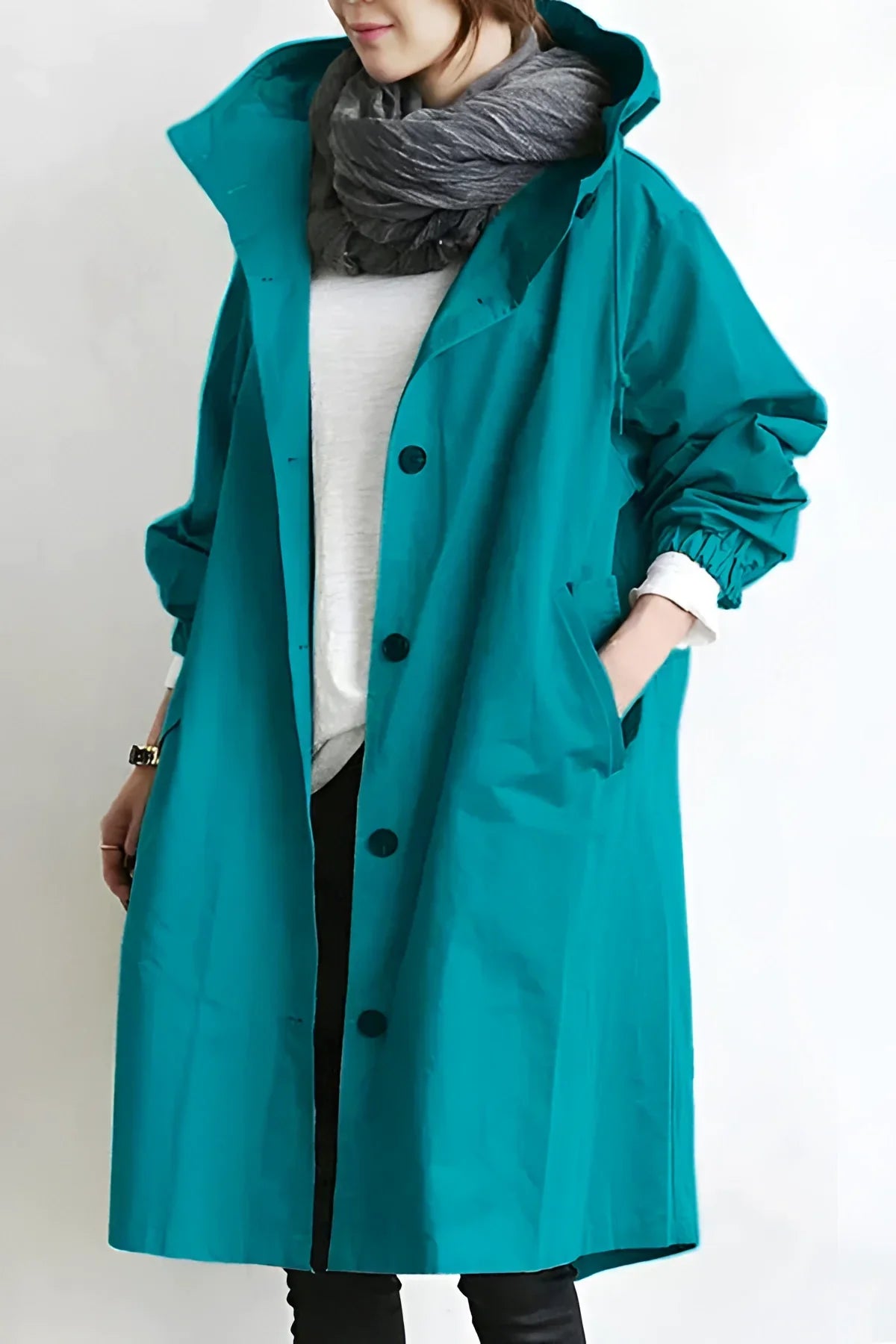 Gabardina impermeable larga con capucha para mujer