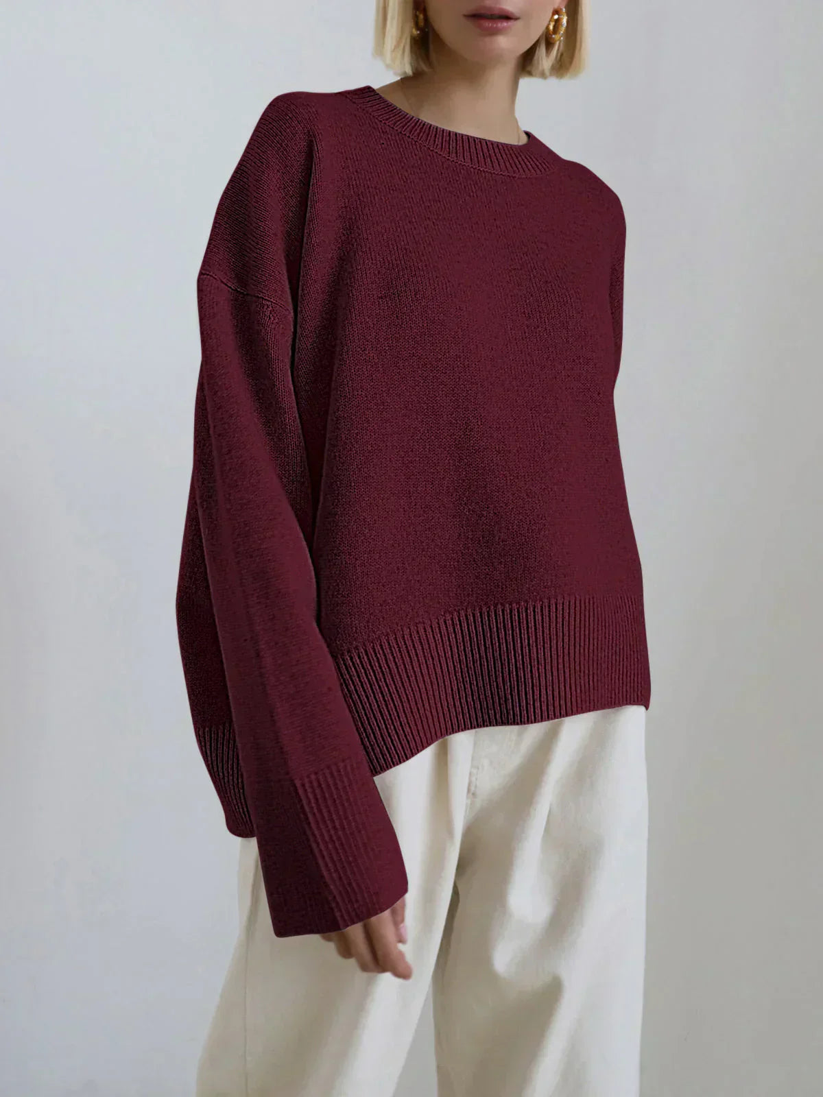 Maglione oversize da donna con scollo rotondo in maglia