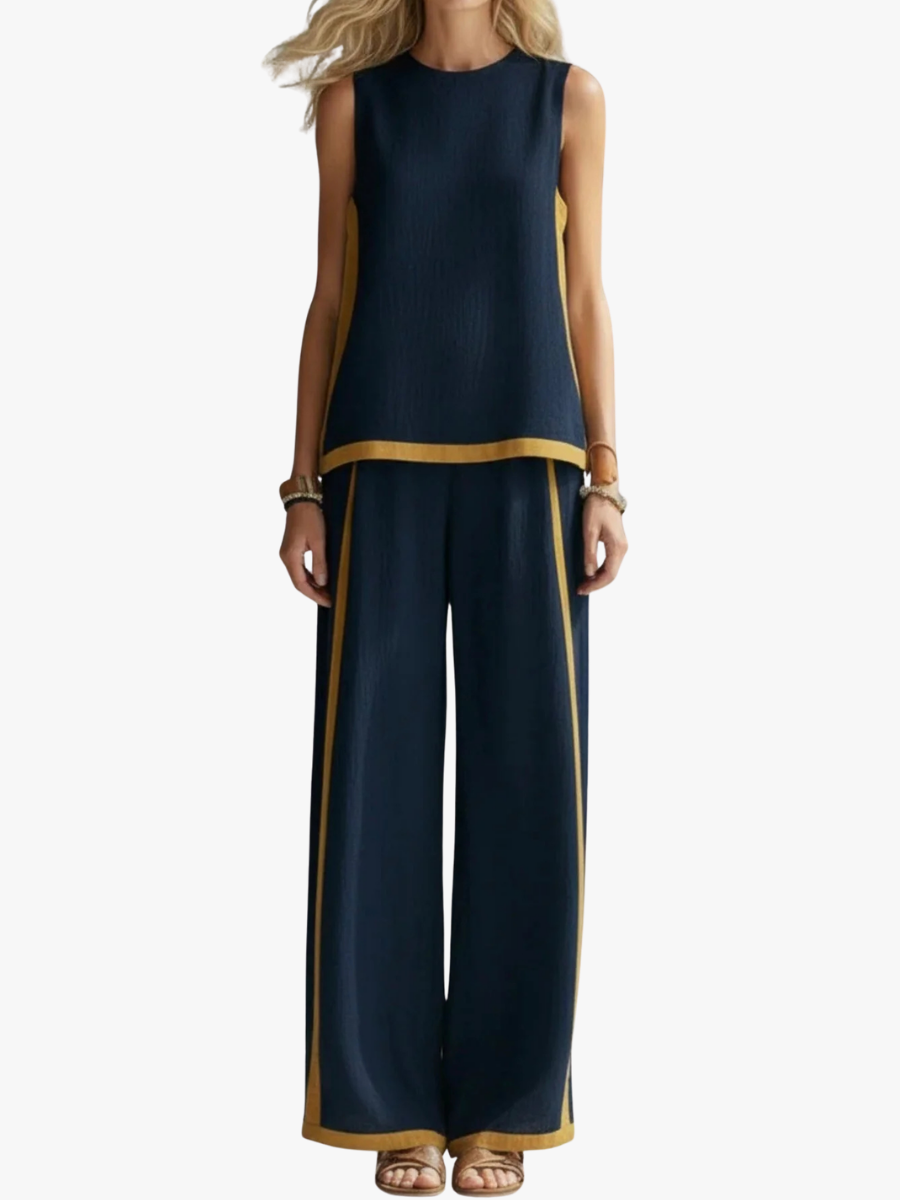 Completo donna con top senza maniche a girocollo e pantaloni a gamba larga