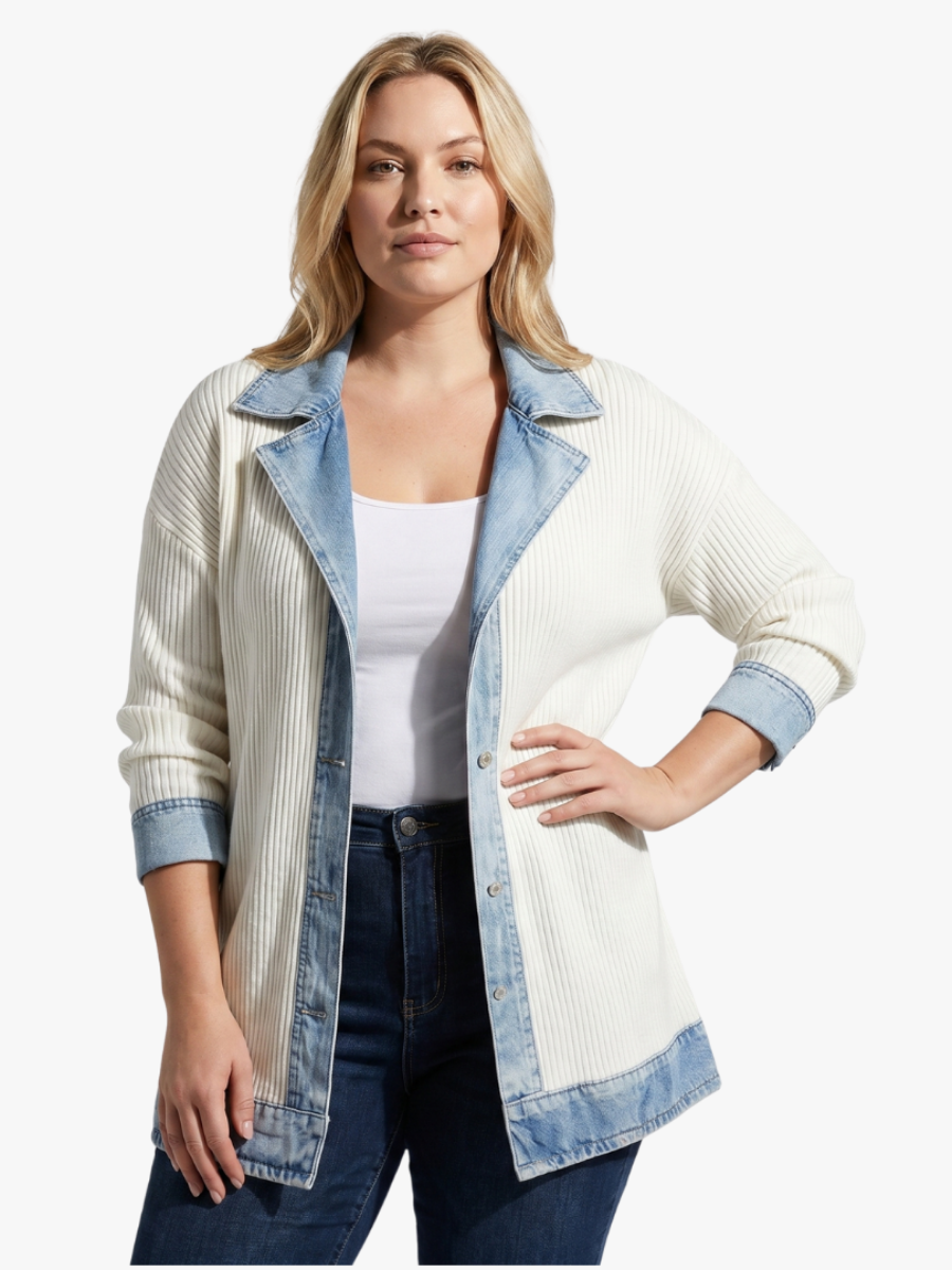 Women's Knit Denim Jacket with Textured Blend