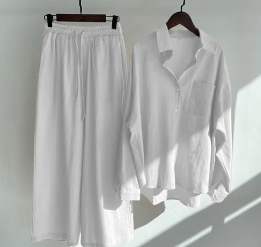 Ensemble coordonné chemise décontractée boutonnée et pantalon à jambes larges