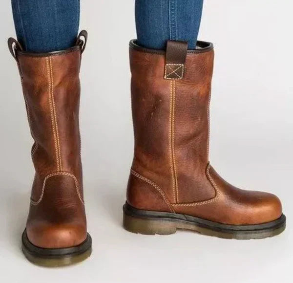 Bottes mi-mollet pour femmes à enfiler avec doublure douillette