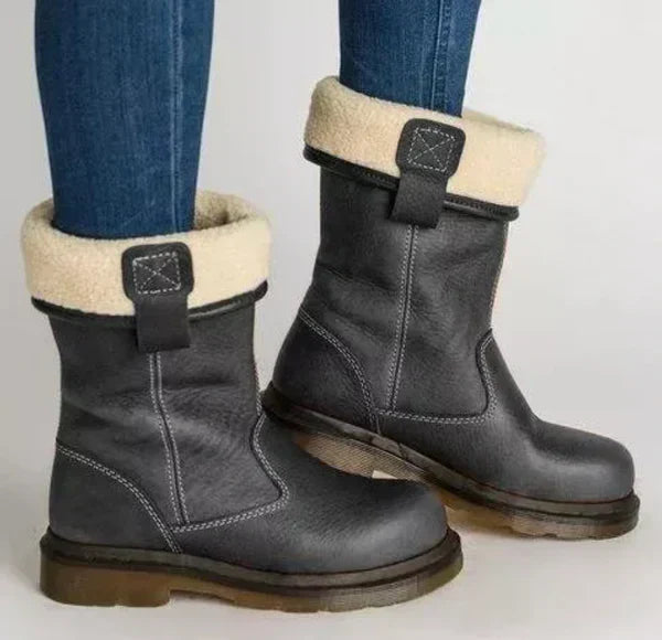 Bottes mi-mollet pour femmes à enfiler avec doublure douillette