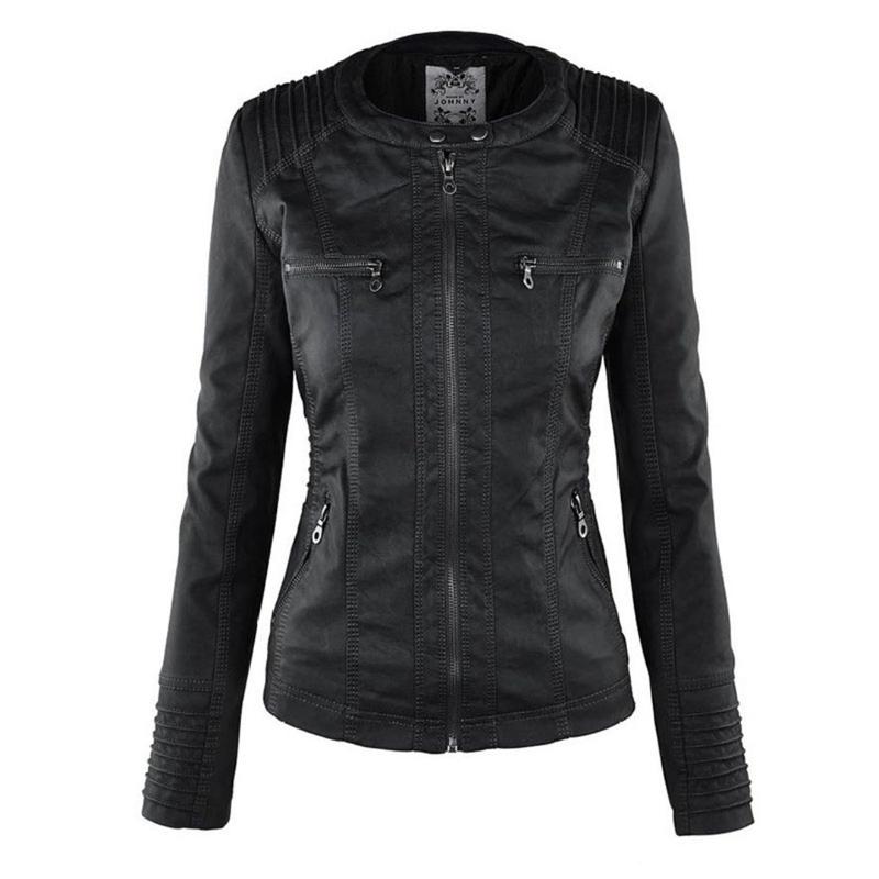 Giacca in pelle con cappuccio da donna con zip asimmetrica