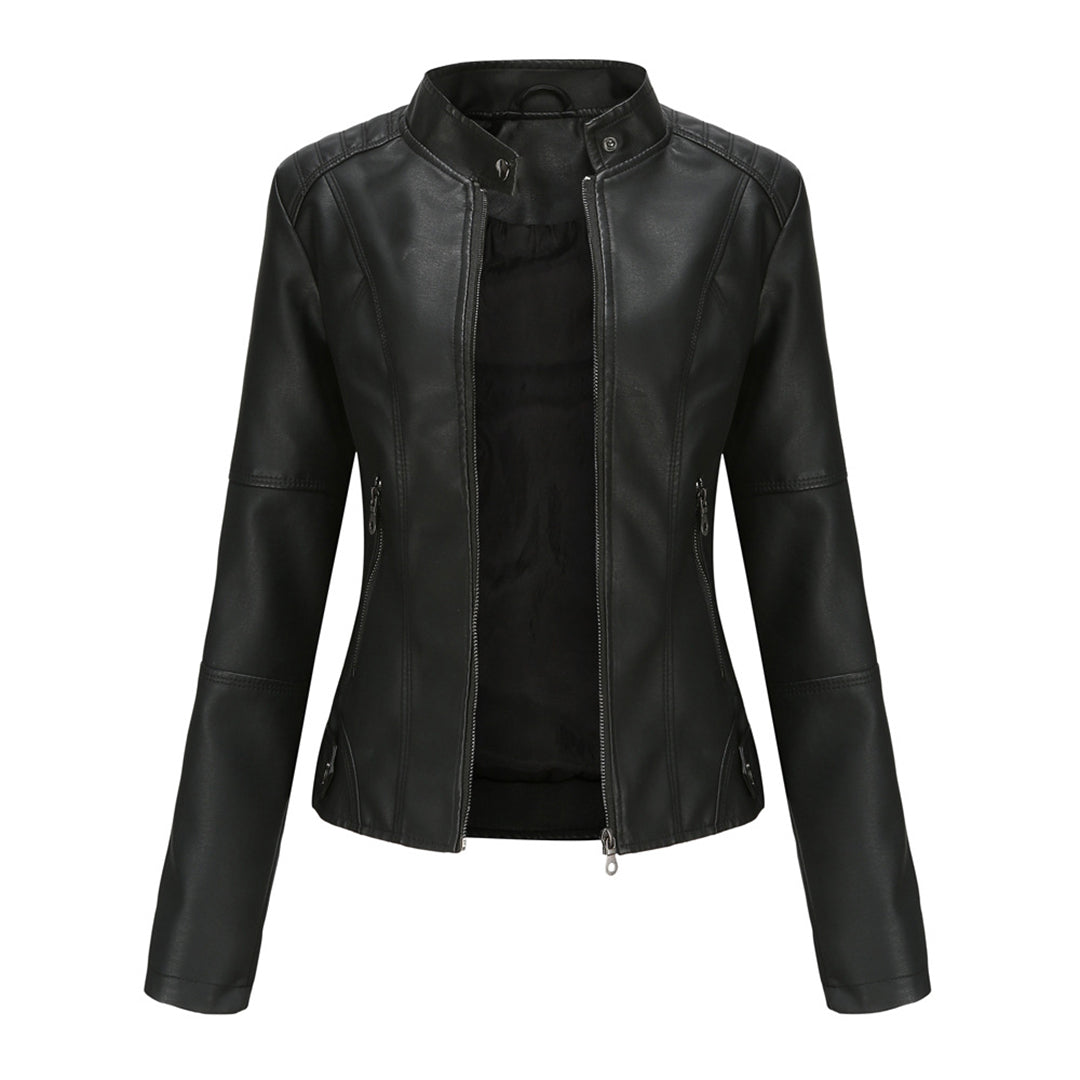 Women's Slim-Fit Faux Leather Jacket with Zip Front