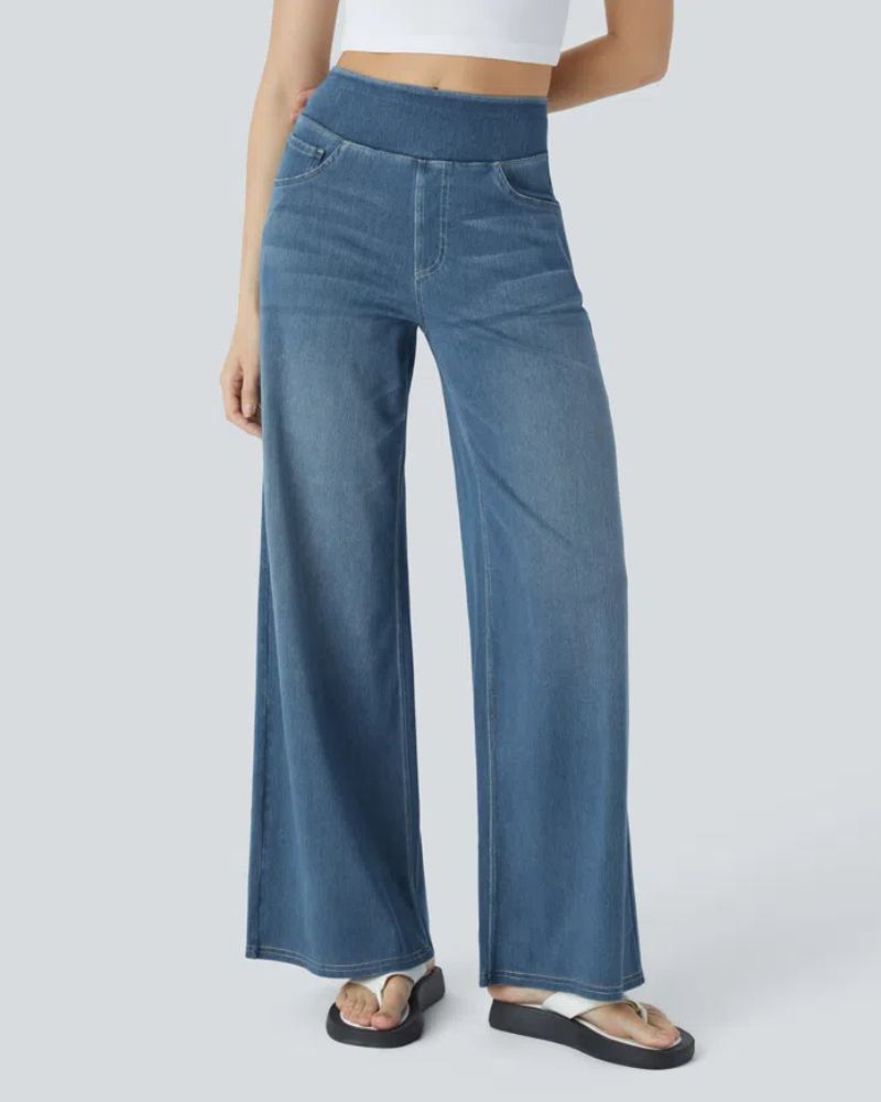 Jean en denim pour femme taille haute à jambes larges