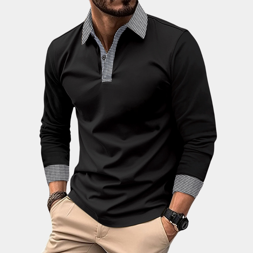 Men's Long-Sleeve Polo Shirt with Contrast Collar