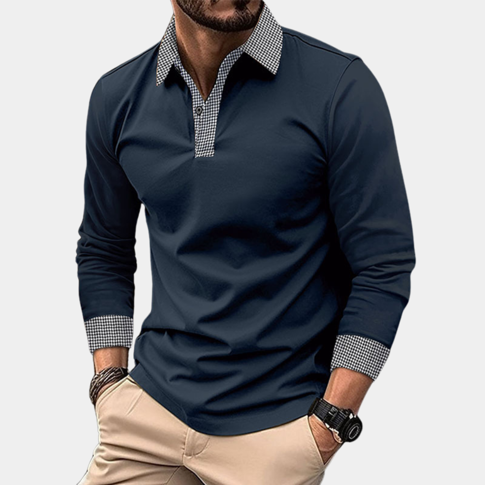 Men's Long-Sleeve Polo Shirt with Contrast Collar