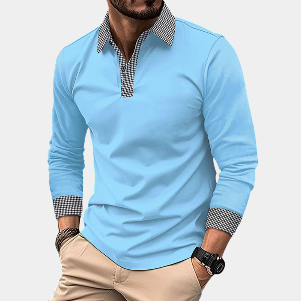 Men's Long-Sleeve Polo Shirt with Contrast Collar