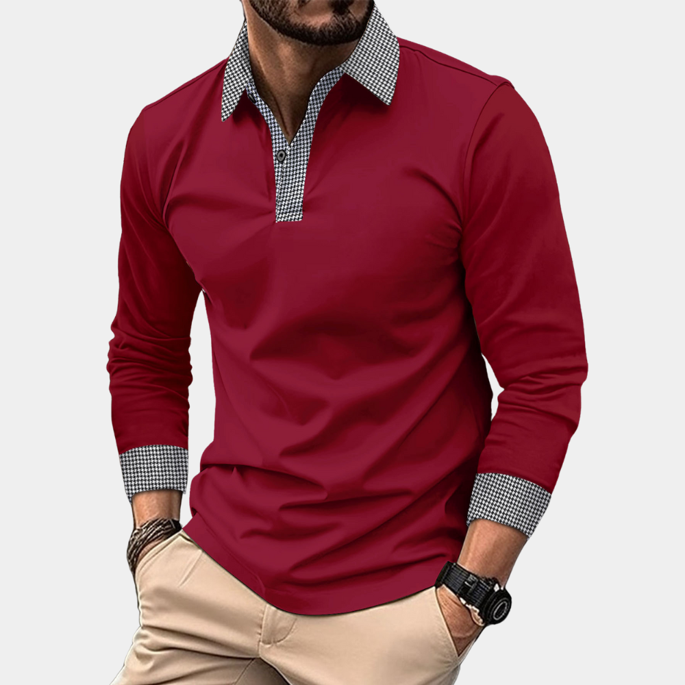Men's Long-Sleeve Polo Shirt with Contrast Collar