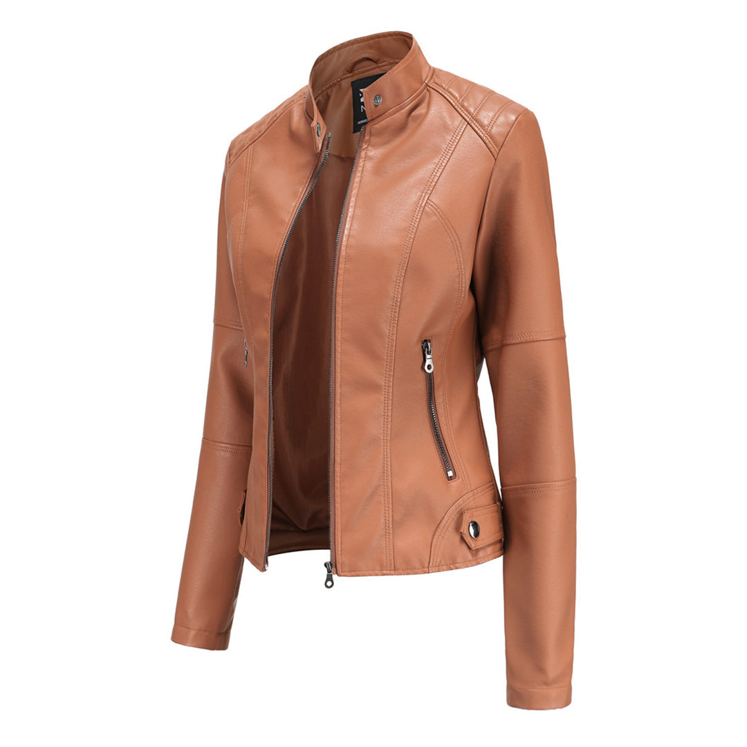 Women's Slim-Fit Faux Leather Jacket with Zip Front
