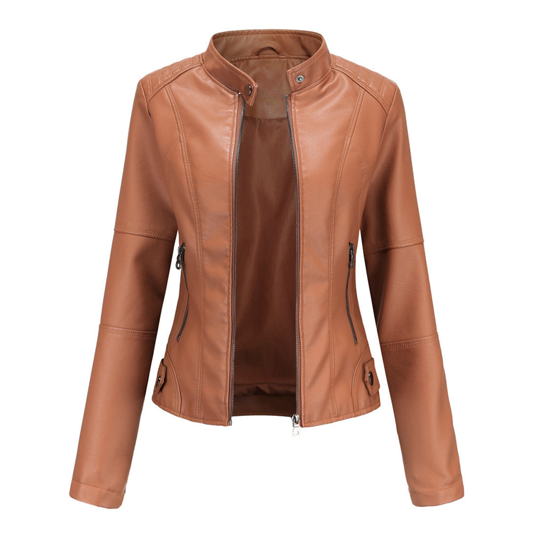 Women's Slim-Fit Faux Leather Jacket with Zip Front